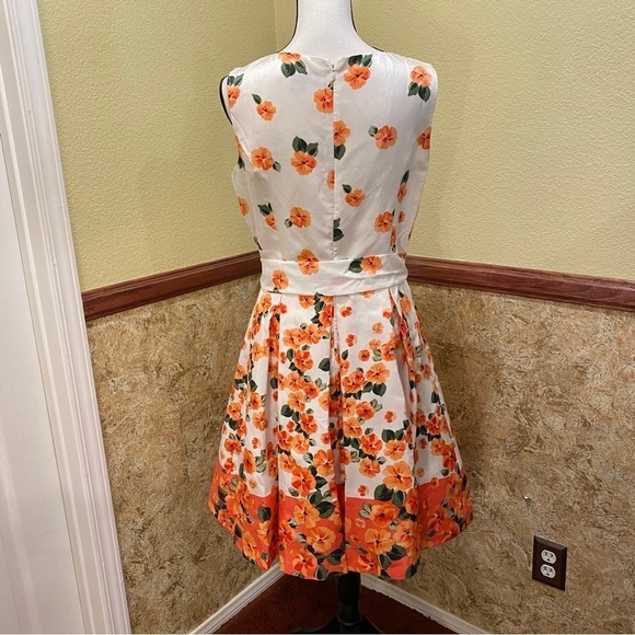 Jessica Howard NWT Dress Taffeta Shantung Cream Orange Floral Size 10 JH8M4835 - Picture 4 of 10